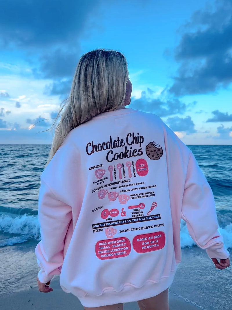 Pink Embroidered Chocolate Chip Cookie Recipe Crewneck Sweatshirt Kendry Collection Boutique