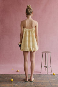 Yellow Embroidered Eyelet Bubble Hem Tube Dress