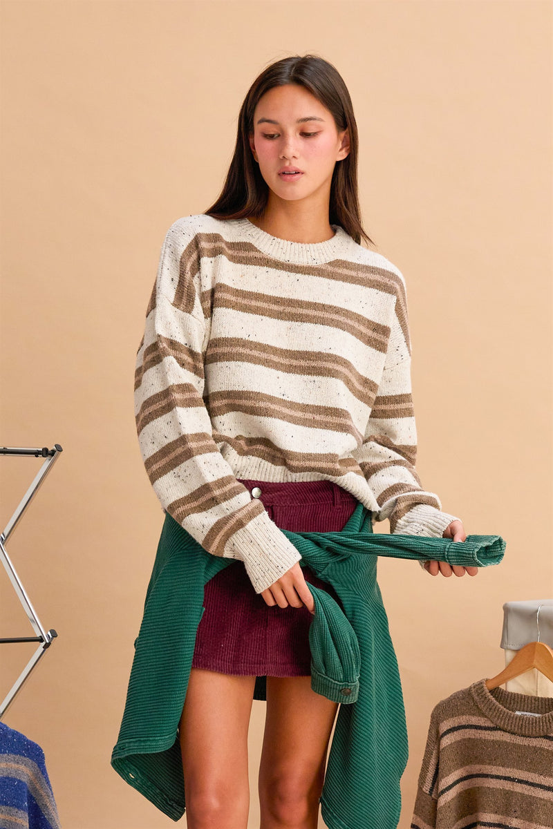 Brown and Cream Striped Sweater