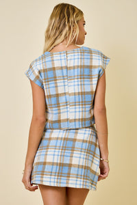 Blue Plaid Vest and Skirt Set