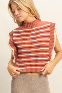 Orange Striped Ruffle Sleeve Sweater
