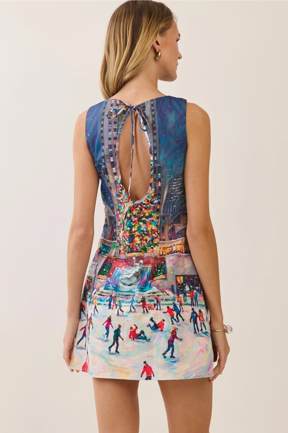 NYC Christmas Tree Scene Mini Shift Dress
