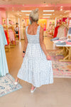 Navy Blue and White Coquette Floral Maxi Dress