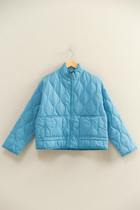 Blue Quilted Jacket With Drawstring Hem