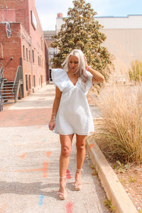 Blue Multi Floral Ruffle Sleeve Mini Dress
