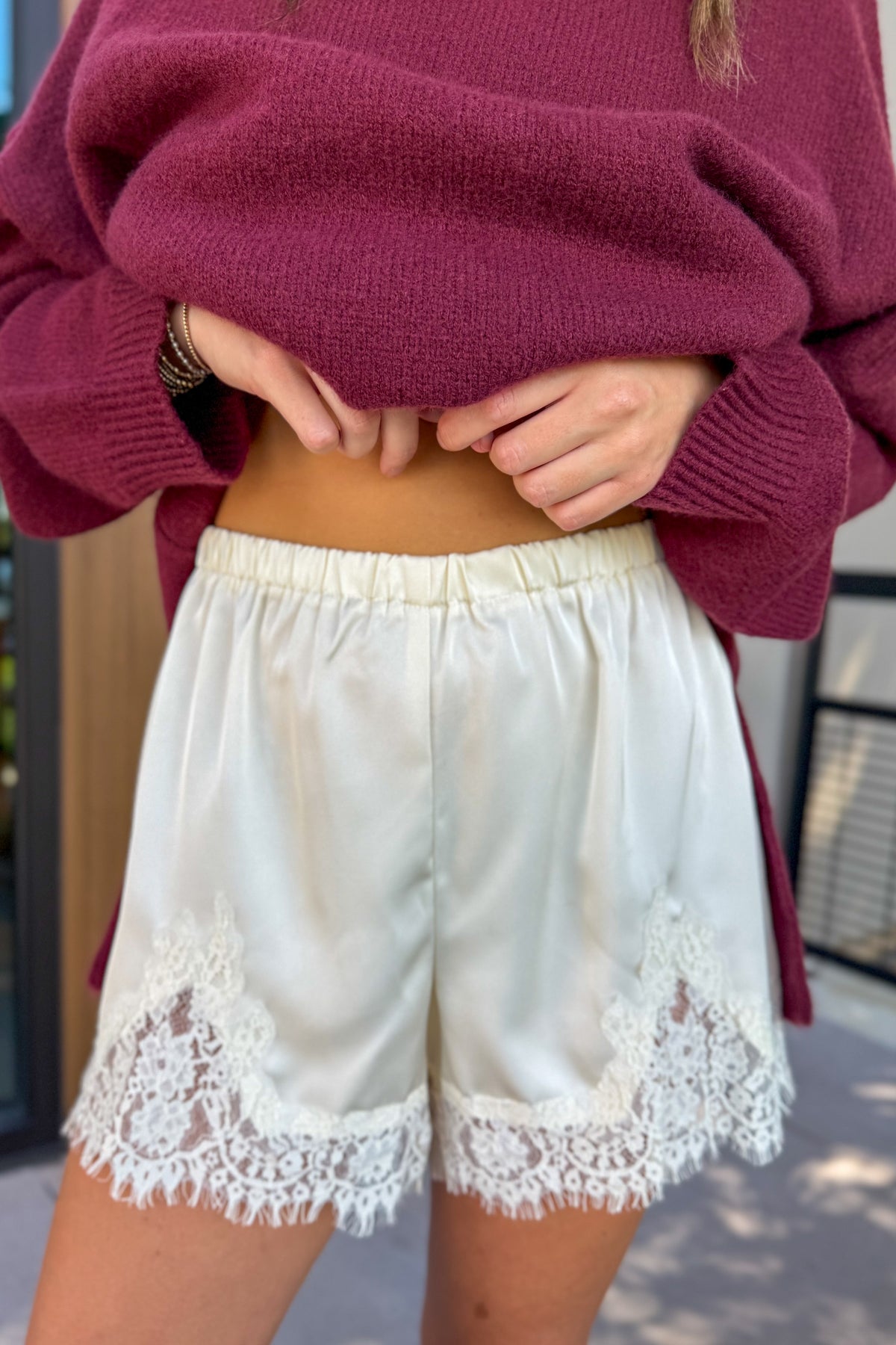 Ivory Satin Lace Shorts
