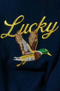 Lucky Duck Mallard Embroidered Navy Knit Cardigan