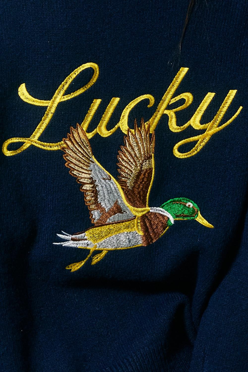 Lucky Duck Mallard Embroidered Navy Knit Cardigan