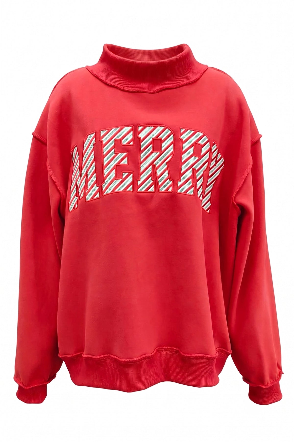 Red Striped Merry Mock Neck Sweatshirt