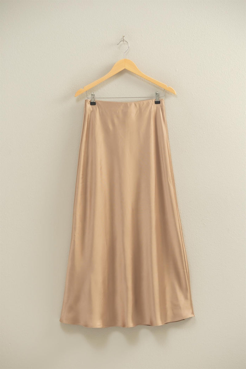 Dark Taupe Satin Midi Skirt