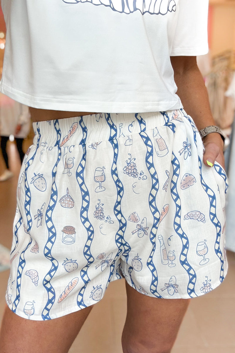 Blue and White Baguette Print Boxer Shorts