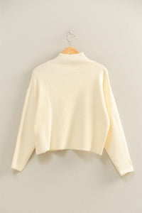 Cream Mock Neck Diagonal Ribbed Sweater