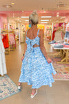 Blue and White Floral Tiered Ruffle Maxi Dress