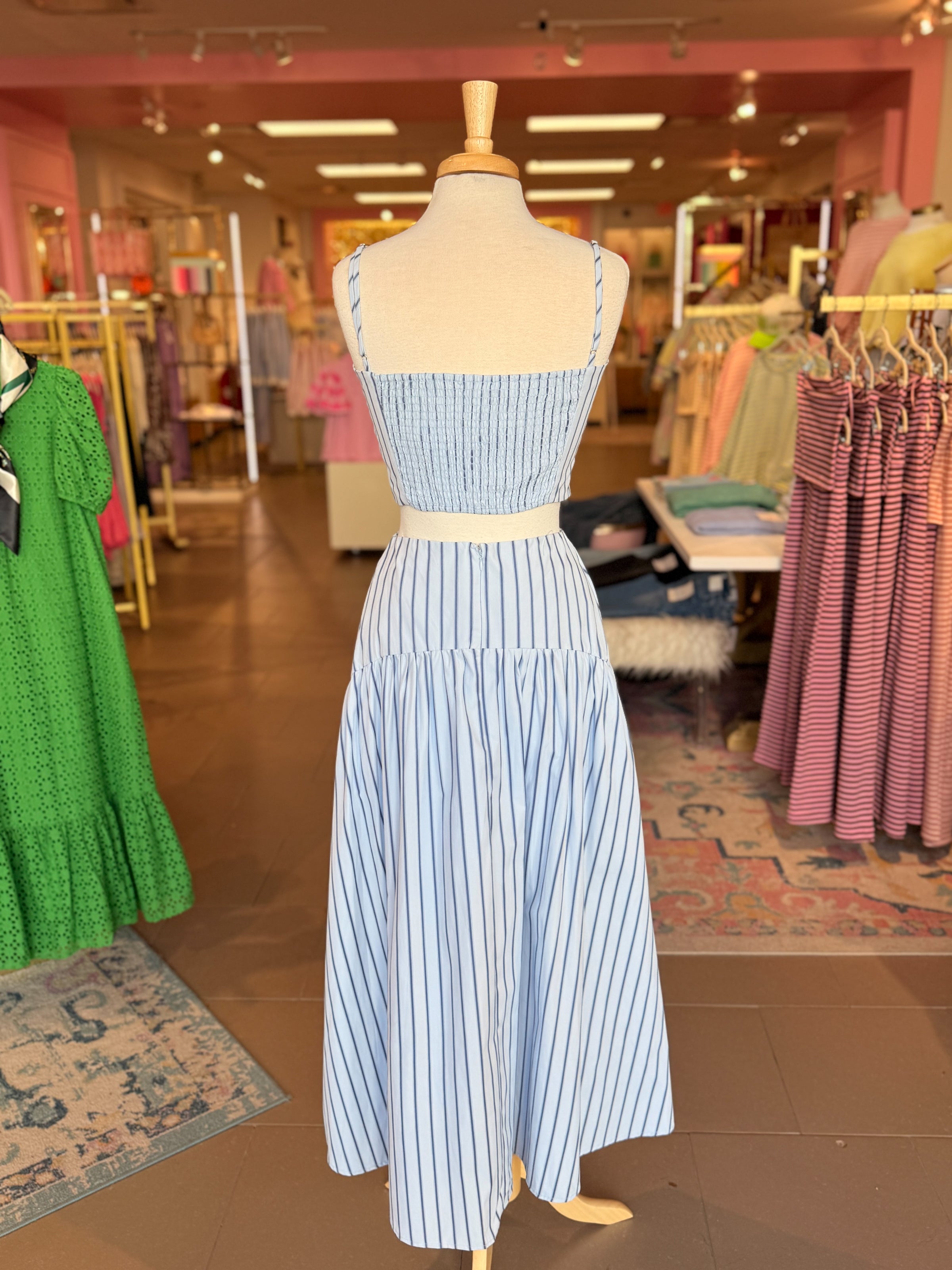 Blue Striped Top and Midi Skirt Set - Kendry Collection Boutique