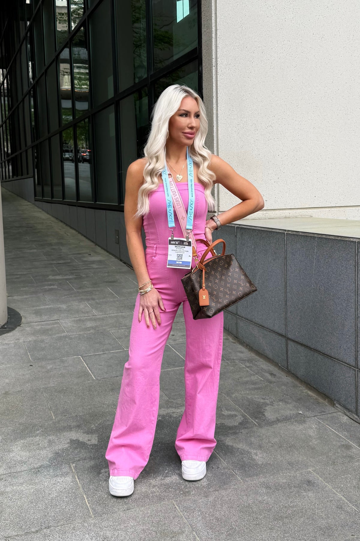 Hot Pink Denim Wide Leg Jumpsuit