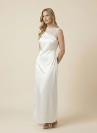 Ivory Satin Maxi Dress with Lace Detail