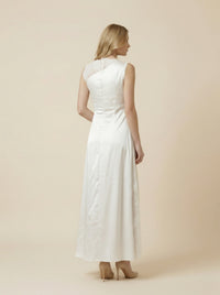 Ivory Satin Maxi Dress with Lace Detail