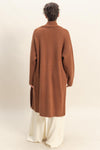 Brown Longline Open Front Knit Cardigan