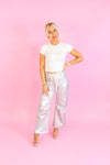 Metallic Silver Barrel Bag Jeans