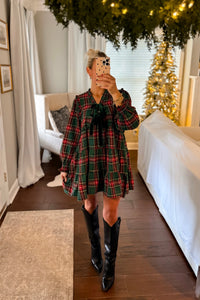 Green Plaid Ruffle Tiered Mini Dress