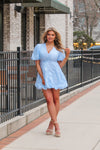 Blue Floral Bubble Hem Mini Dress