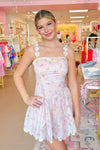 Pink Floral Print Circle Strap Mini Dress