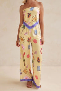 Yellow Costa Rica Satin Scarf Top and Pants Set