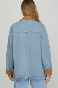 Dylan Light Wash Denim Barn Jacket With Contrasting Collar