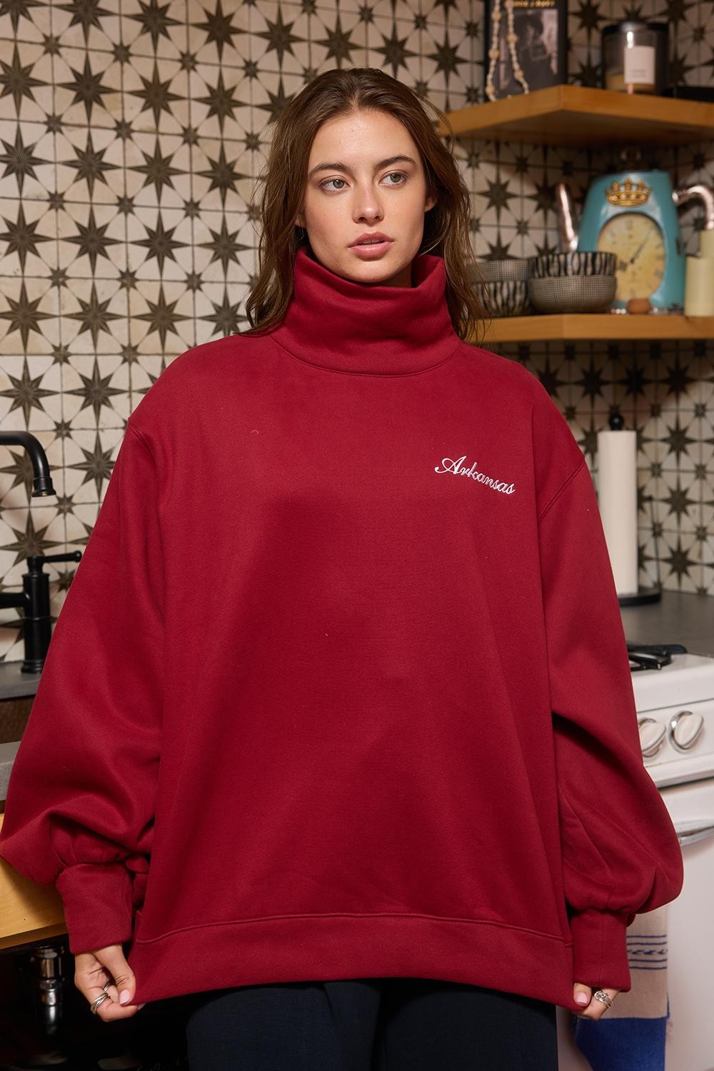 Aabama Embroidered Mock Neck Sweatshirt