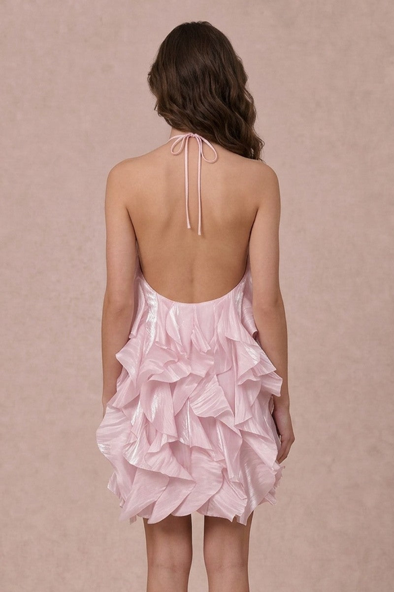 Pink 3D Flower Ruffle Mini Dress