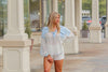 Denim And Lace Collared Blouse