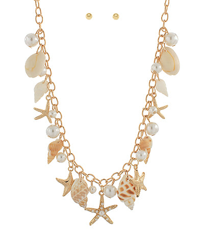 Shells, Pearls and Starfish Charm Necklace