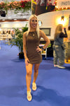 Brown Boatneck Mini Dress