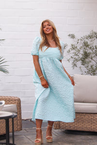 Mint Jacquard Floral Tie Back Maxi Dress