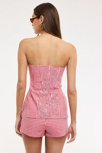 Gingham Tube Top and Shorts Set - Red