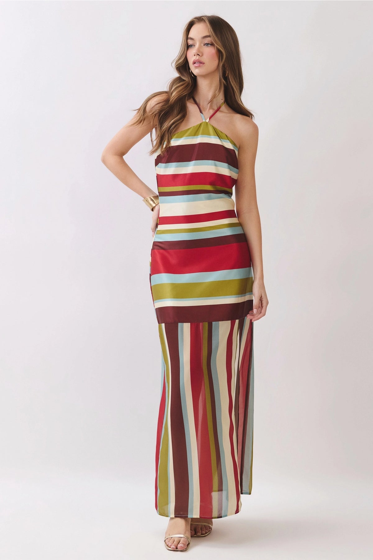 Multi Color Striped Drop Waist Maxi Dress