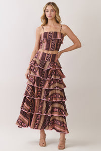 Brown Ruffle Maxi Skirt Set