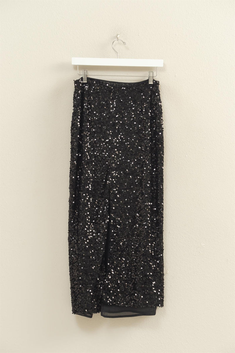 Black Sequin Midi Skirt