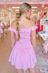 Pink and White Striped Smocked Ruffle Mini Dress