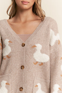 Duck Pattern Oversized Cardigan