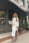 Cream Soft Knit Crop Top and Midi Skirt Set