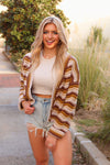 Brown Striped Button Down Cardigan