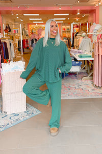 Green and Yellow Striped Top and Pants Set