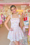 Pink Floral Print Circle Strap Mini Dress
