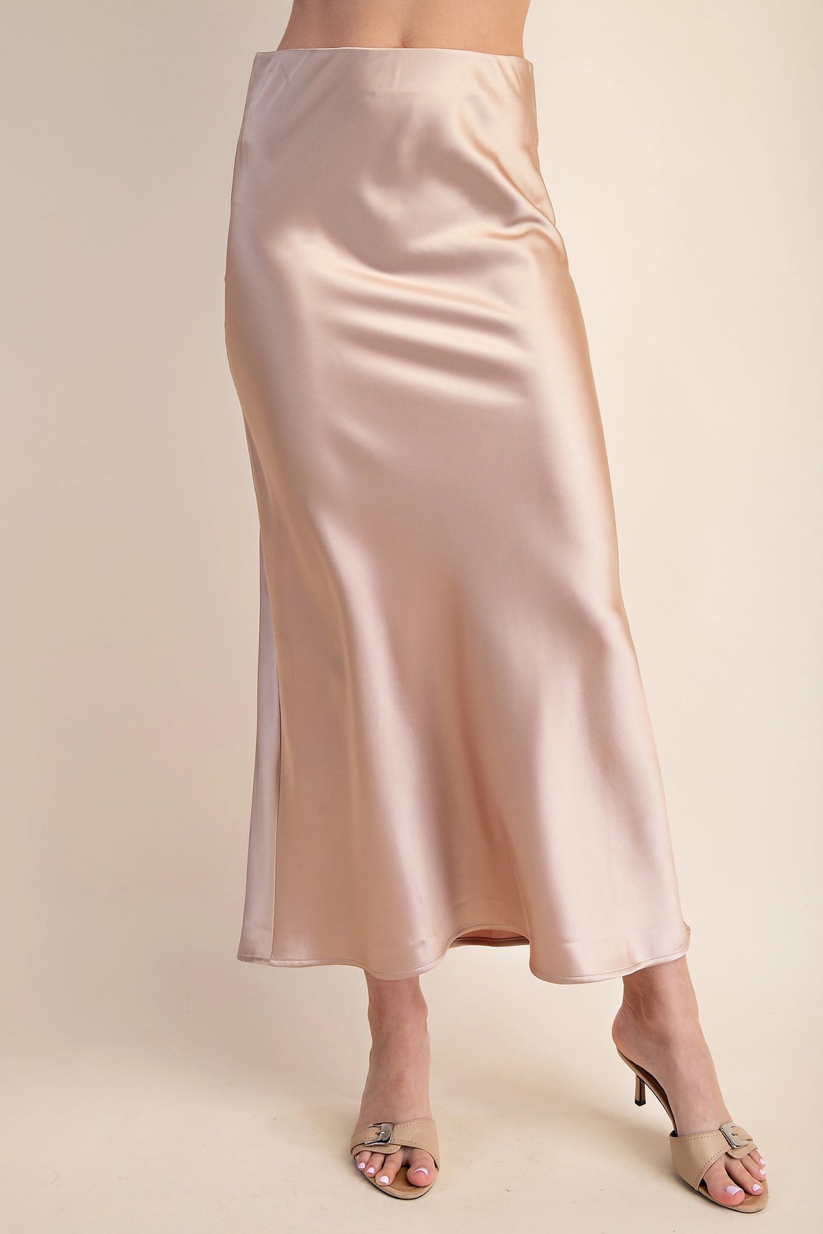 Isla Champagne Satin Midi Skirt