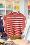 Orange Striped Ruffle Sleeve Sweater