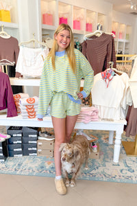 Blue/Lemon Striped Mock Neck Lounge Set