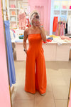 Orange Wide Leg Tube Jumpsuit