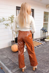 Brown Faux Leather Cargo Pants