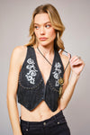 Black Denim Studded Vest